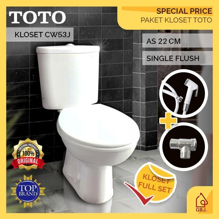 Set Kloset Duduk Toto Cw53J Komplit + Jet Shower + Tee / Closet Cw53 Original Dan Terpercaya