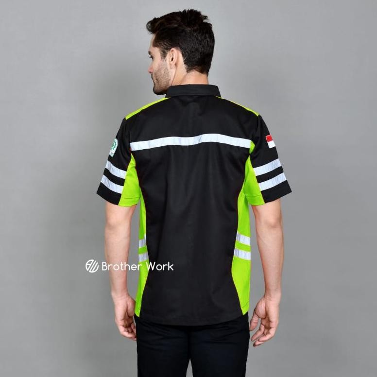 wearpack safety kemeja tangan pendek hitam - stabilo / wearpack safety kemeja tangan pendek / baju p
