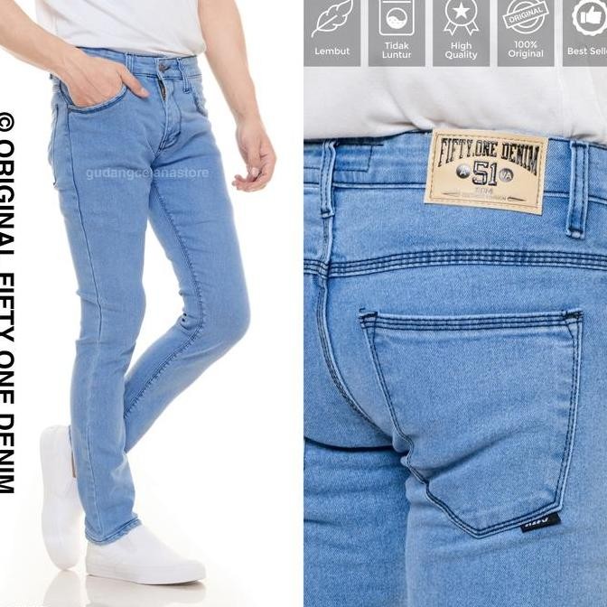 FIFTY ONE DENIM - Celana Jeans Pria Panjang Slim Fit Stretch Bio Bleach Premium New Original Distro 