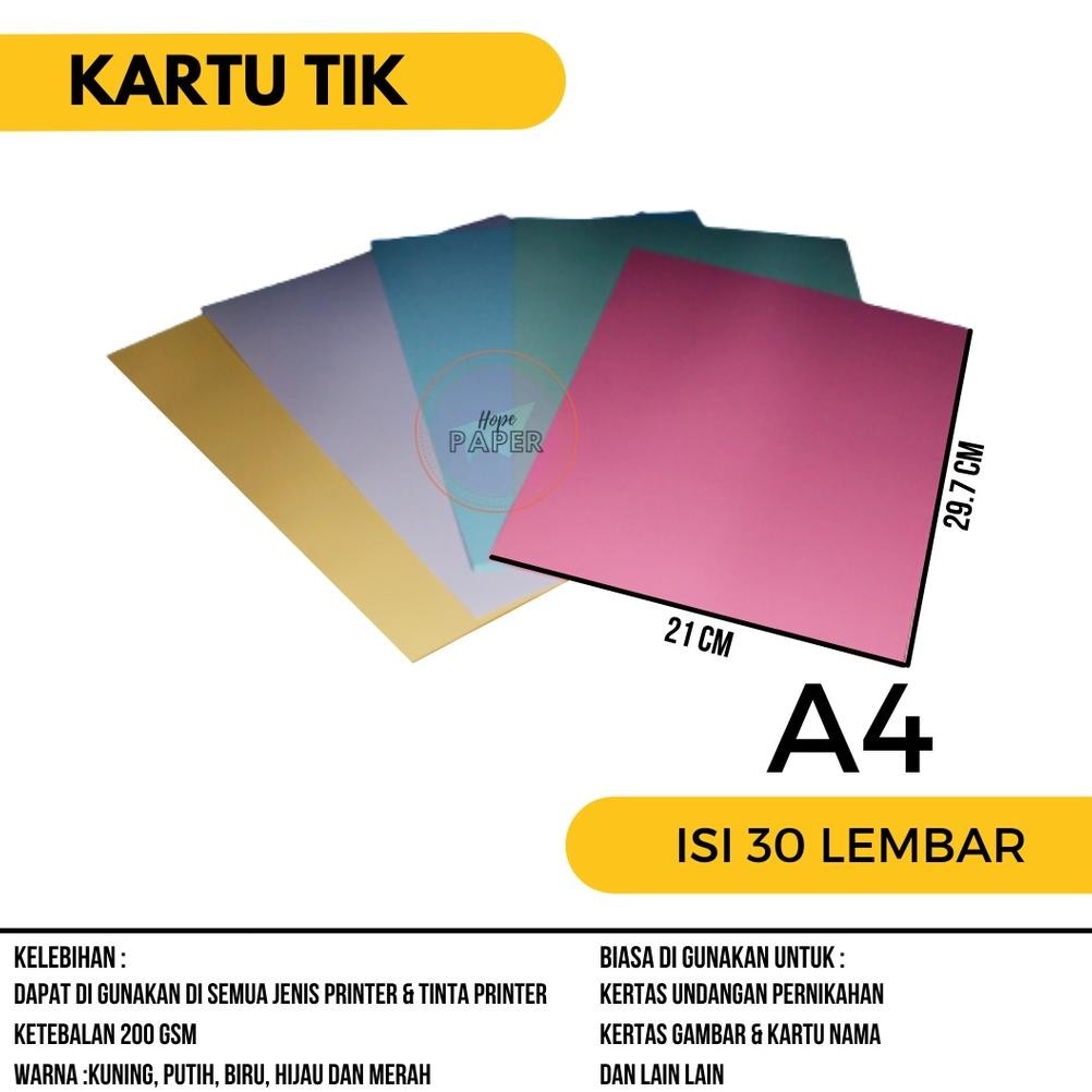 

Kertas Tik A4 200 Gsm Isi 30 Lembar / Kertas Karton Tik RB07