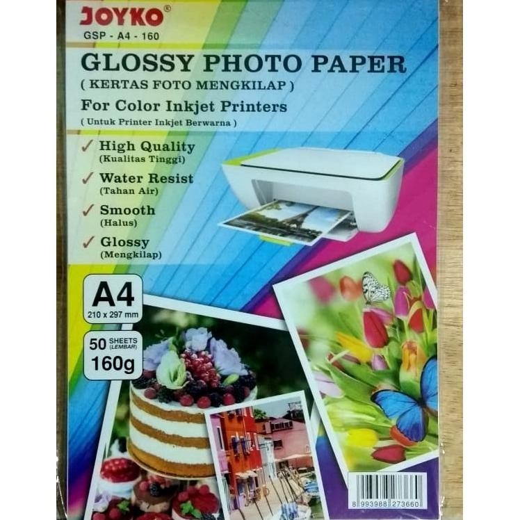 

Joyko Glossy Photo Paper GSP-A4-160 Ukuran A4 160GSM 50 Sheets Kertas Foto 160 GSM 50 Lembar Glosi RB07