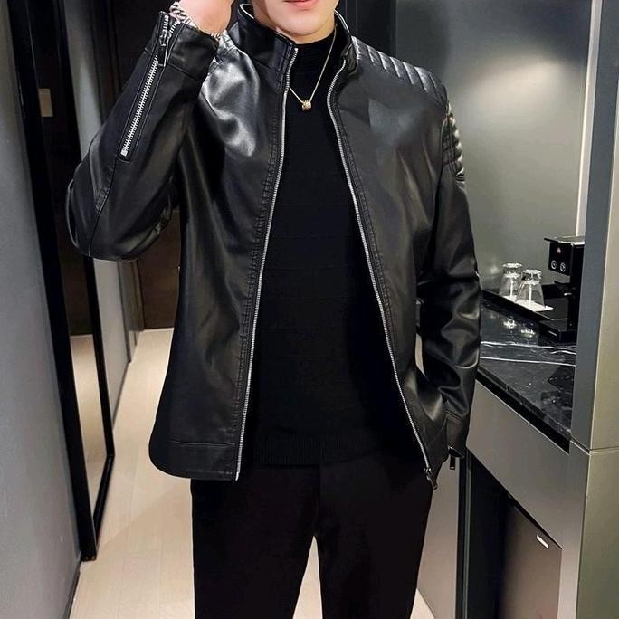 Sale Jaket Semi Kulit Terbaru Motif Ziper Cowo Cewe Keren Hitam
