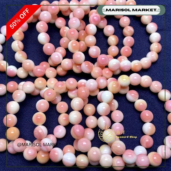 GELANG KULIT KERANG TUA ASLI 100% PUTIH SERAT PINK BAHAN SUPER BERKUALITAS NATURAL ALAMI BEI KE AKSE