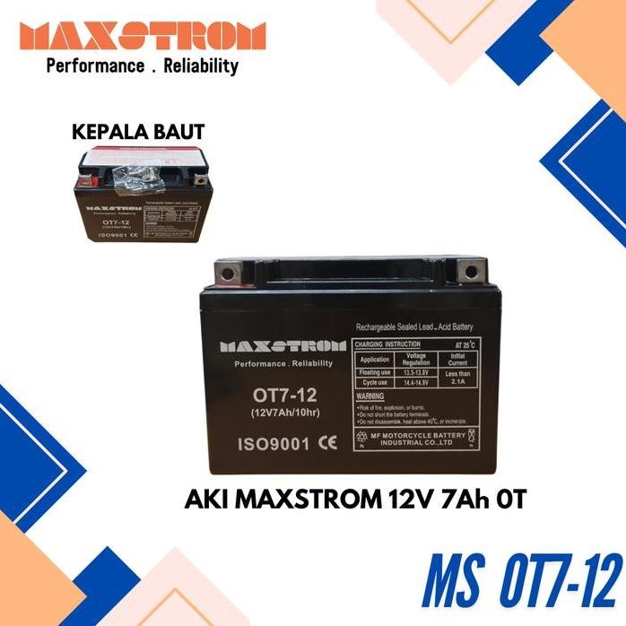 

Terlaris Aki Kering Vrla Genset Maxstrom Mf Motorcyclefit 12V 7Ah Model Baut