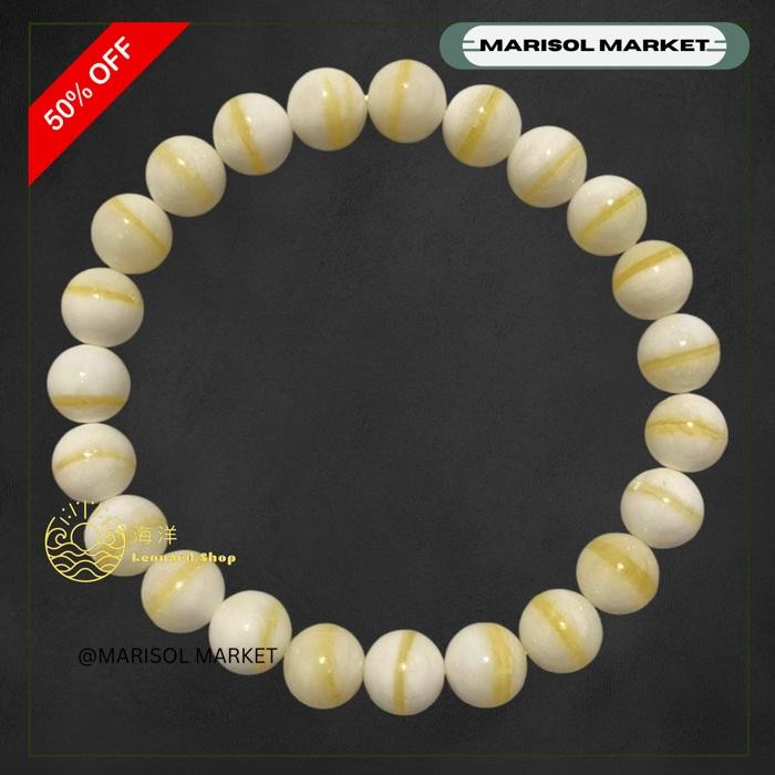 GELANG KULIT KERANG SUPER MATA KUCING ASLI 100% PUTIH SERAT EMAS / PUTIH MUTIARA BAHAN BERKUALITAS N