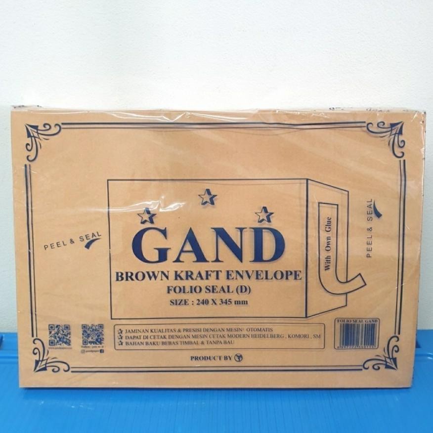 

Baru Amplop Coklat Gand Folio + Seal 80gsm - 1 Pak Isi 100 Amplop Dokumen