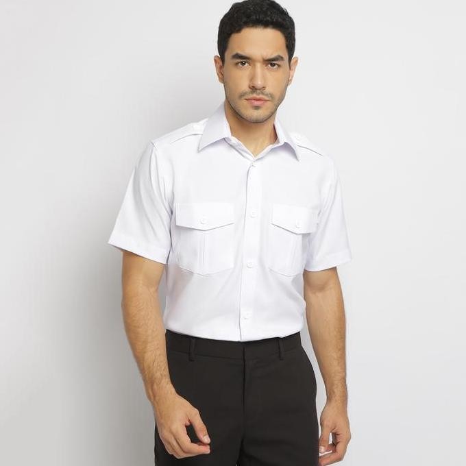 KEMEJA PDH PDL PNS PUTIH LENGAN PENDEK SERAGAM KERJA JACKERTON PRIA BAJU KATUN ATASAN