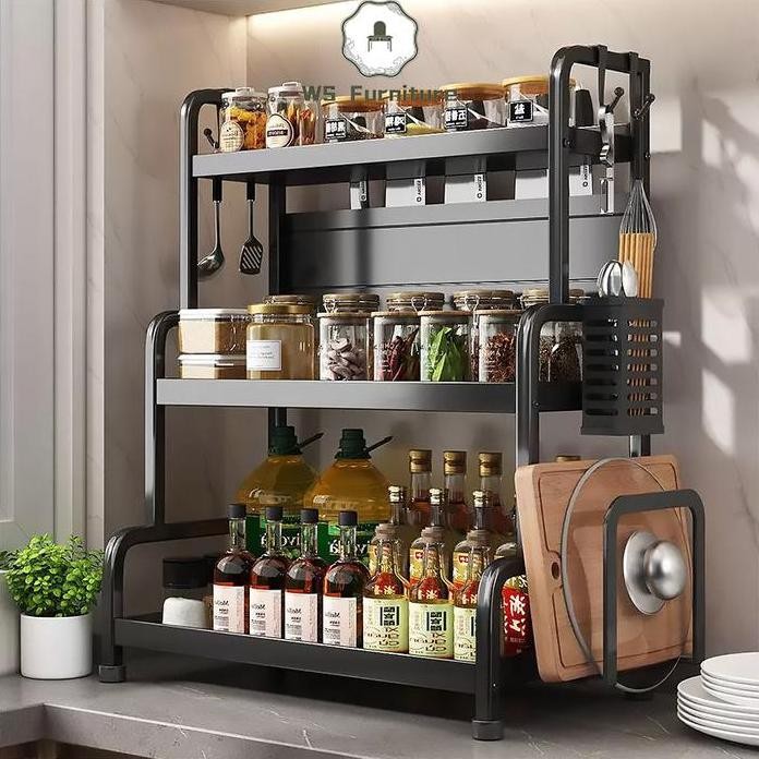 

Terlaris Rak Bumbu Dapur Rak Meja Makan Serbaguna Stainless Steel Rak Serba Serbi Rak Multifungsi