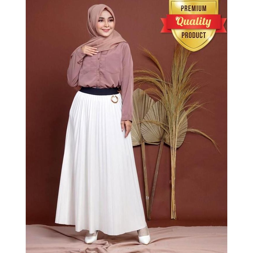 Rok Plisket Umbrella Ring Velvet Premium Import - Putih