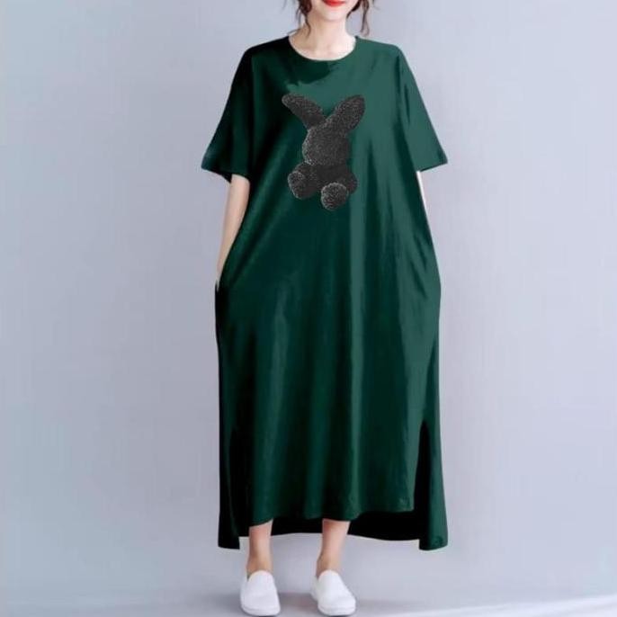 ready stock Daster Wanita Jumbo Panjang Rabbit Hitam LD 120/140 cm - Nyaman