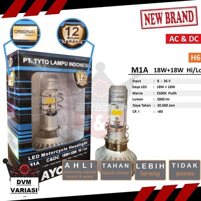 Lampu Motor Depan LED AYOTO M1A 18 Watt H6 AC DC Motor Bebek Matic Universal