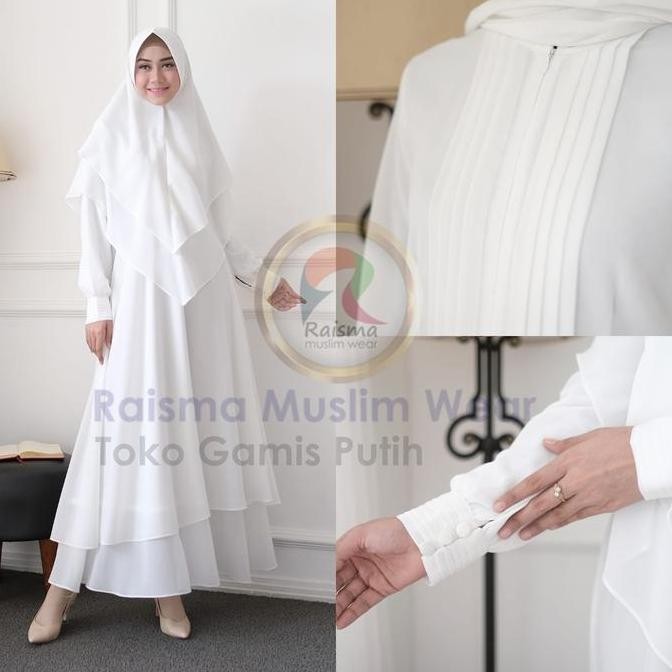 Gamis Putih Syari Set Khimar Warna Putih / Hitam / Bw / Gamis Umroh