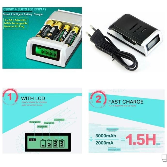 Smart Intelligent Charger Baterai 4 Slot For Aa/Aaa/Nimh/Nicd/Alkaline