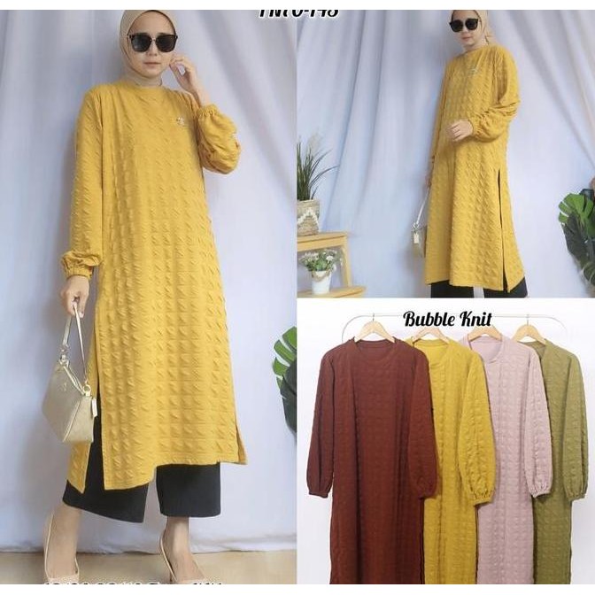 ATASAN TUNIK WANITA KAOS BUBLE KNIT IMPORT Muslim Panjang