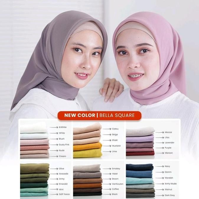 paket usaha 20pcs 1 kodi bella square segiempat (bebas pilih warna) Jilbab Nyaman Polycotton Muslim 