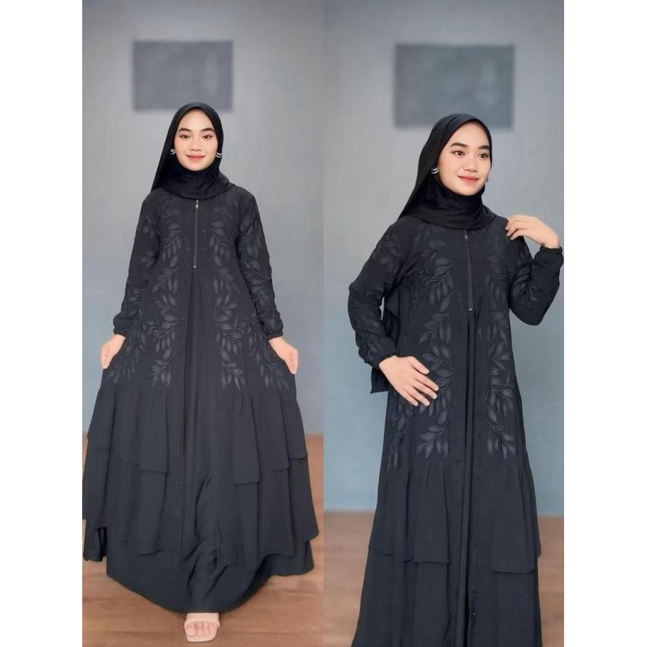 Gamis Abaya Arab Ruhi Busui Hitam Polos Mewah Dan Elegan Muslim Wanita Dress Hitam Syari Bordir Ceru