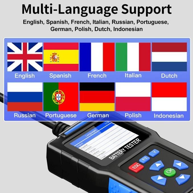 Battery Tester Digital Print Te st Aki Detektor Baterai Multi Language