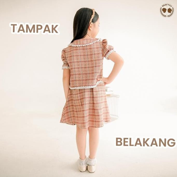 Grosir Marves - Maurel Setelan One Set Dress Anak-Anak Perempuan Baju Pesta Lengan Pendek Bahan Twee