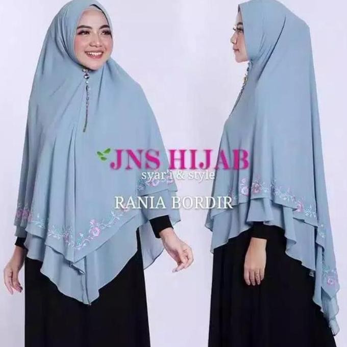 Jilbab Syar'i Bordir Khimar Ceruty Jumbo Bordir Hijab 2 Layer Bordir