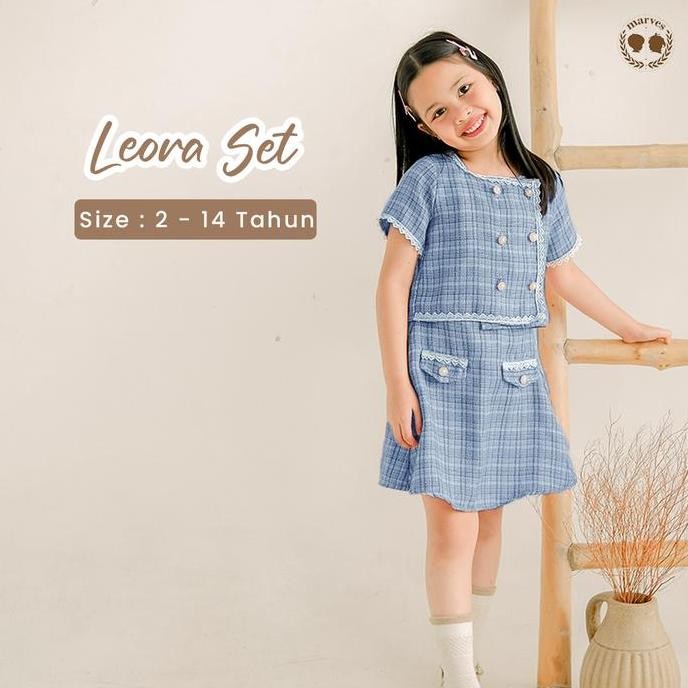 Grosir Marves - Leora Setelan Dress One Set Baju Anak Perempuan Korean Style Bahan Tweed Wool Lengan