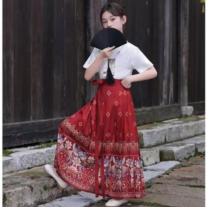 Murah [Kidsfashionkoleksi] Setelan Hanfu Rok Lilit Red Horse Chinese Anak Perempuan