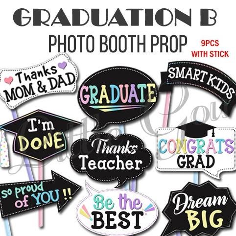 xenn graduation photobooth prop 9pcs / aksesoris photo booth wisuda kelulusan / les bon bons