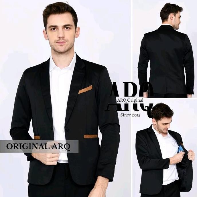 JAS BLAZER PRIA WARNA HITAM LIS COKLAT POLOS TERBARU Formal SlimFit Kantor Casual Panjang Putih mura