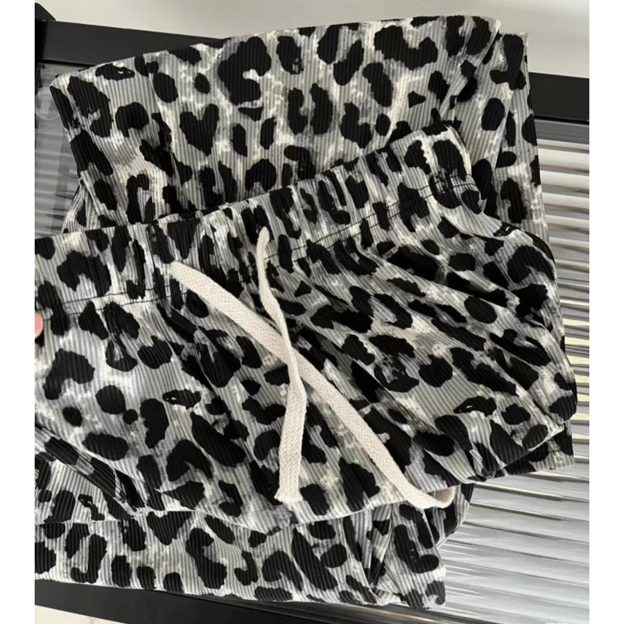 Ribbed High-Waisted Wide-Leg Casual Pants Sleep Pants Breathable Thin Simple Versatile ins