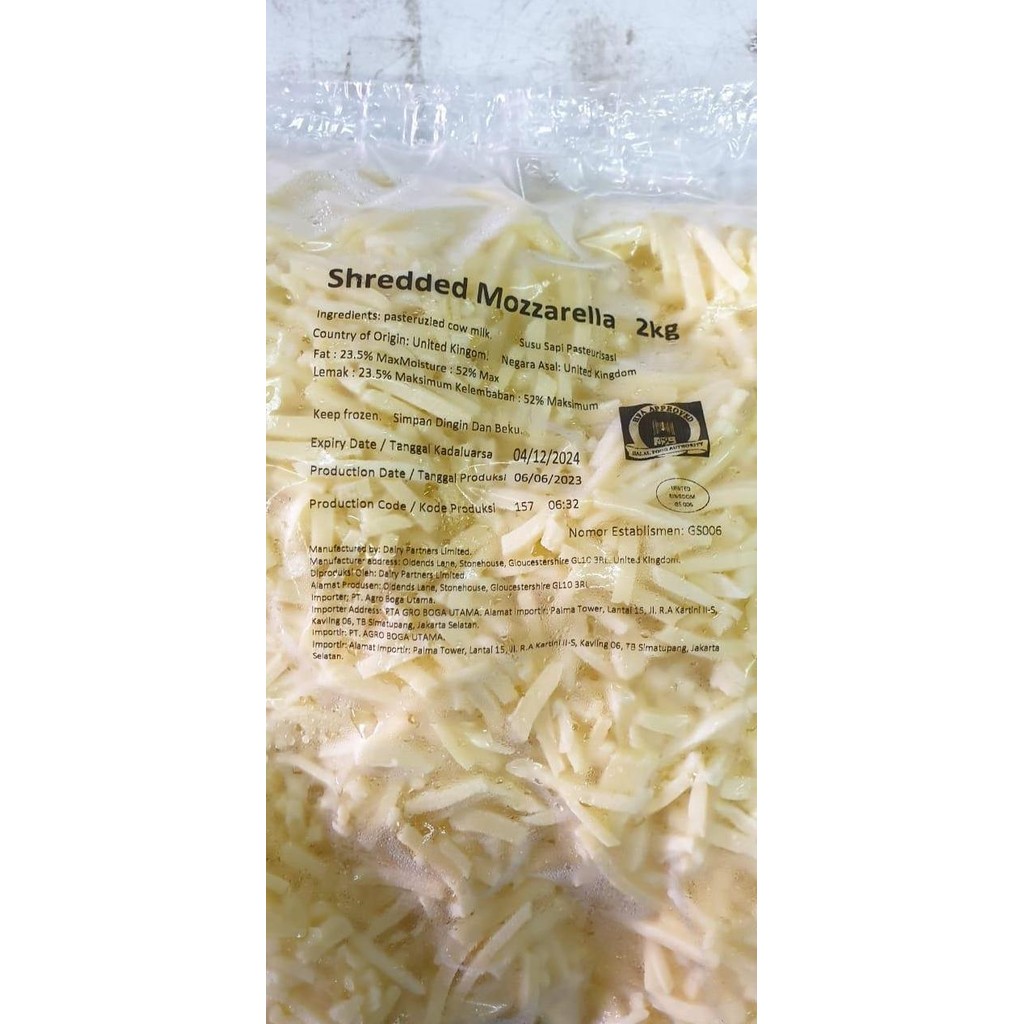 

Murah Keju Mozarela Parut Dairy Partners 2Kg Shredded Mozarella Cheese Impor