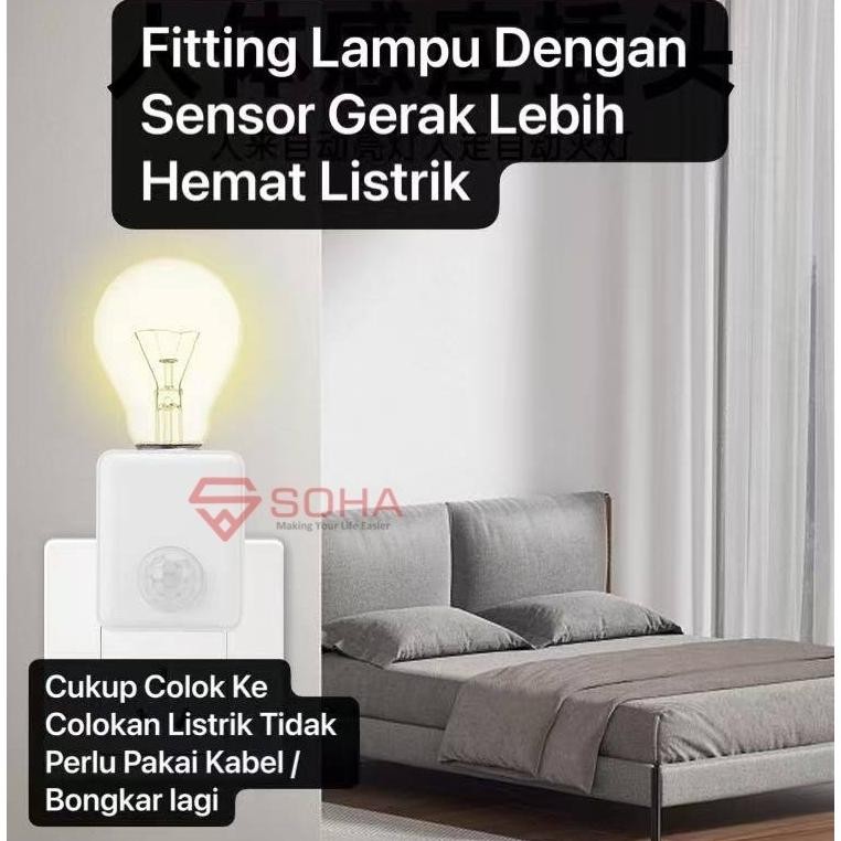 New  Art-082 Fitting Lampu Sensor Gerak Colokan Dinding Eu Plug Auto On Off Otomatis Deteksi Gerak P