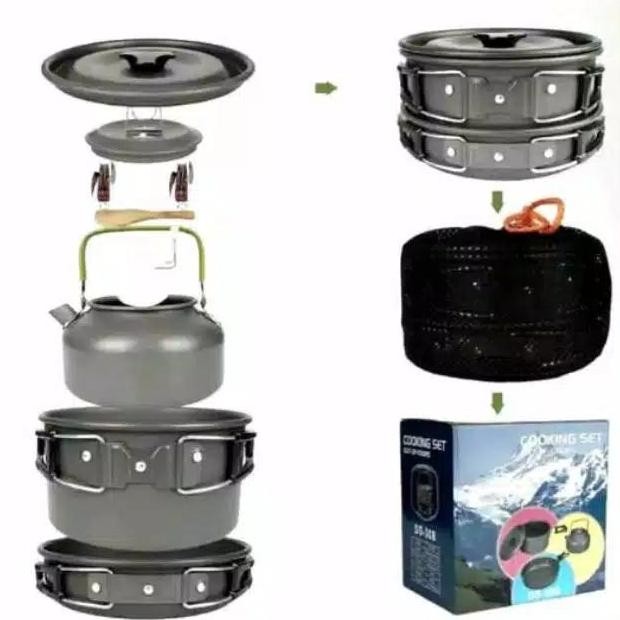 Nesting Teko & Kompor Windproof Kemping Gunung Cooking Set Camping [terbaik]