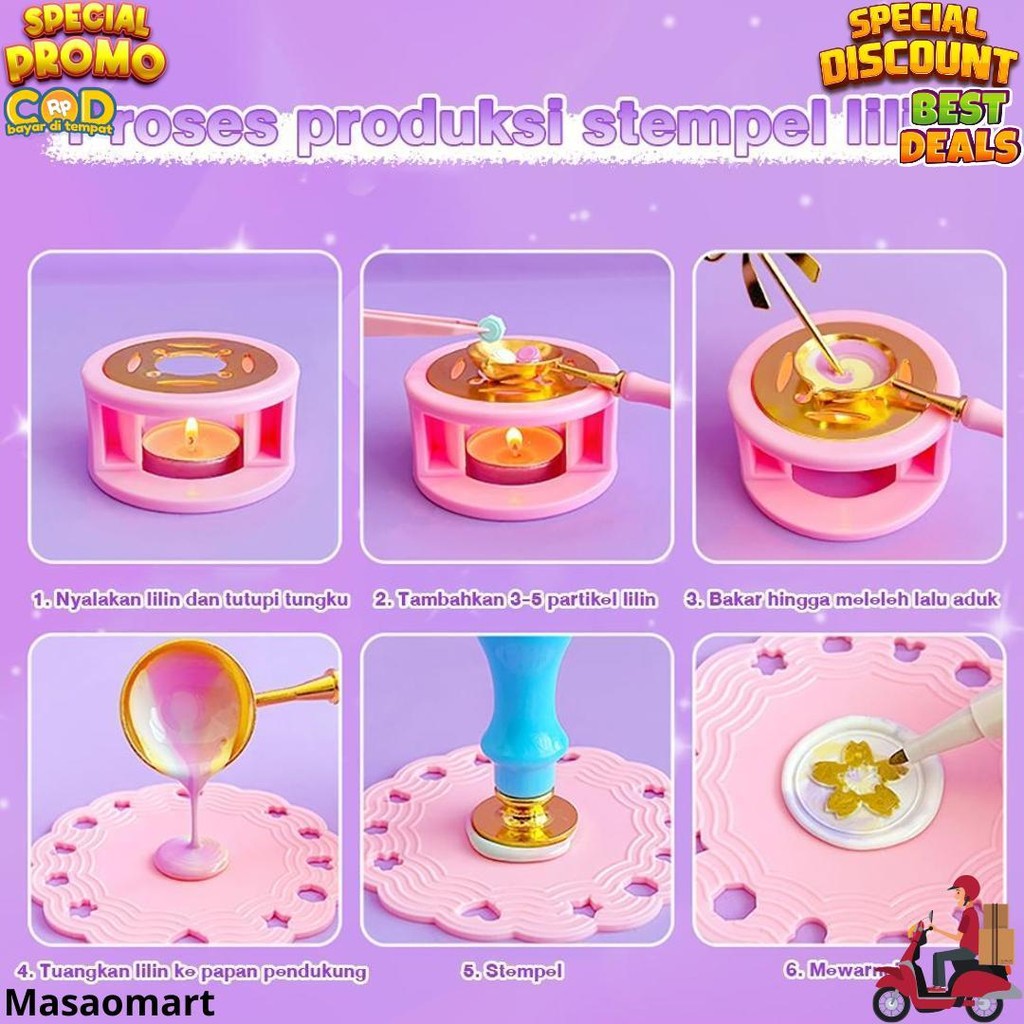 

Jojotoy 2-In-1 Diy Wax Stamp Set Diy Guka Kit Gantungan Kunci Akrilik Kit Retro Seal Wax Beads Set / Set Stempel Segel Lilin Promo 6.6