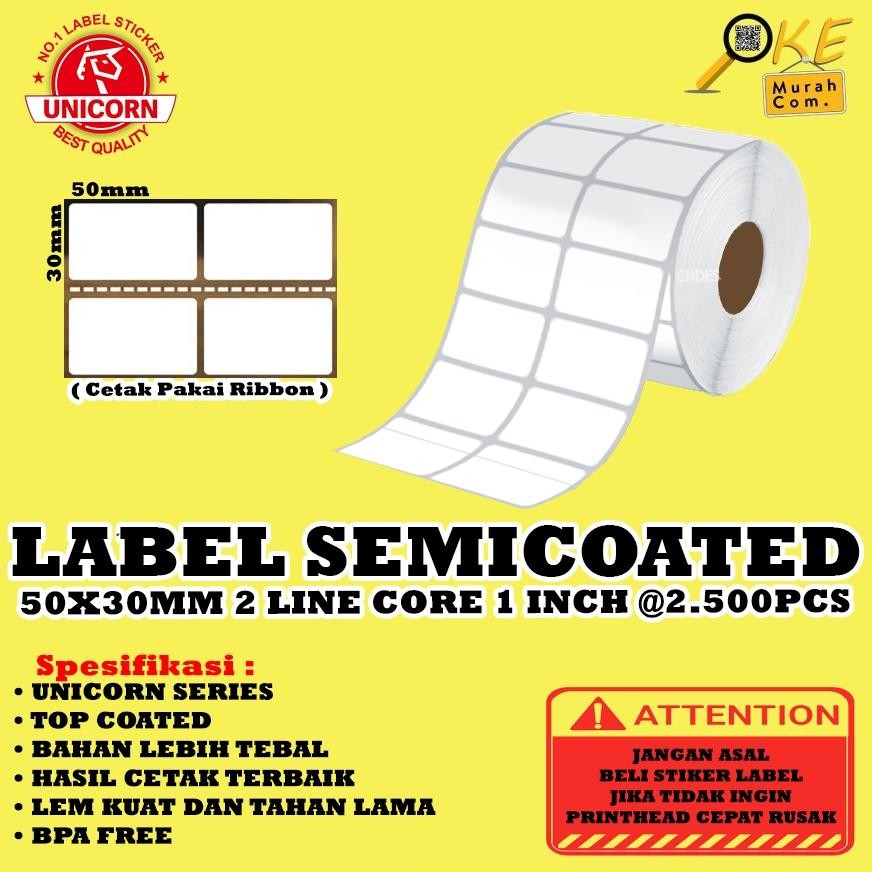 

Stiker Label Barcode Semicoated 50x30mm / 50x30 mm / 50 x 30 mm 2 Line Core 1" 2.500pcs SV9