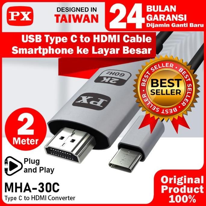 Berkualitas USB Type C to HDMI Kabel Converter Smartphone to TV 2M PX MHA-30C MURAH