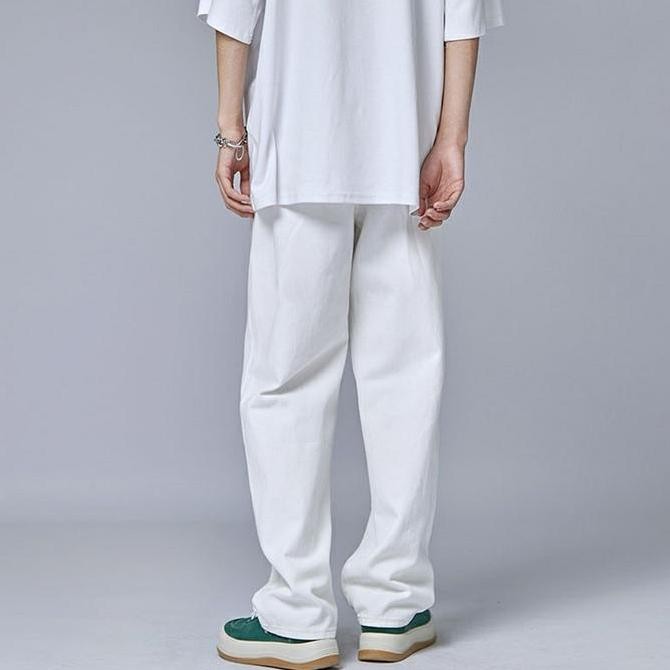Celana Jeans Pria celana baggy pria Celana Panjang Putih Pria Korean Loose Pants Baggy Pants Boyfrie
