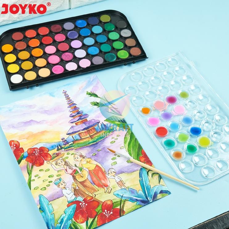 

1 Set Cat Air Watercolor Cake 48 Warna Joyko Wc348 Bonus Kuas Lukis Water Color