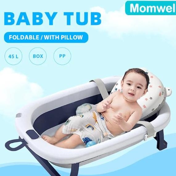 Momwell Bak Mandi Bayi Lipat dengan Bantal Mandi Tempat Mandi Bayi Portable Merah jaringmandi baby b
