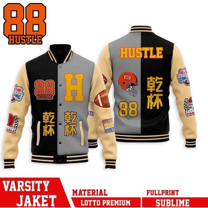Varsity Jaket Baseball Pria Wanita Mlb Jaket Hustle 88 Baseball Team (Best Quality)