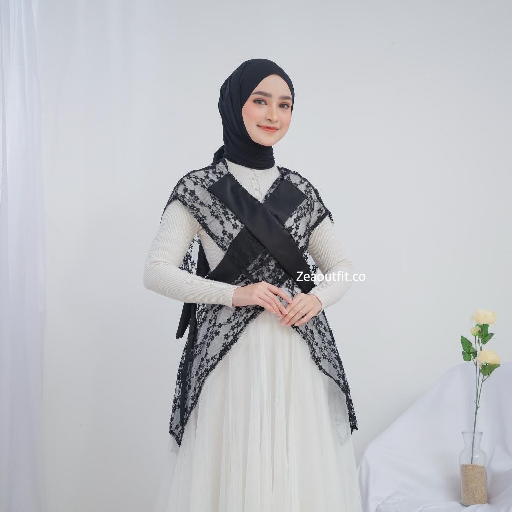 Zeaoutfit.co Celine Outer Brokat Kondangan Wanita Cardigan Brokat Mewah Kekinian Bahan Brukat Lace M