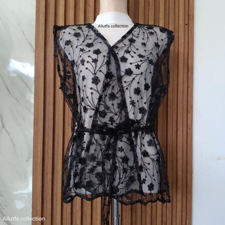 rompi brukat belt vest brukat  cape brukat rompi tile cardigan tanpa lengan motip random AST