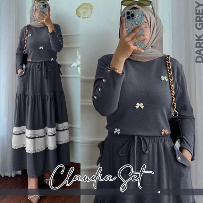 Setelan Rok Wanita Kekinian Claudia Set BO Bahan Knit Asterbee Lingkar Dada 100-120 cm Size M , L , 