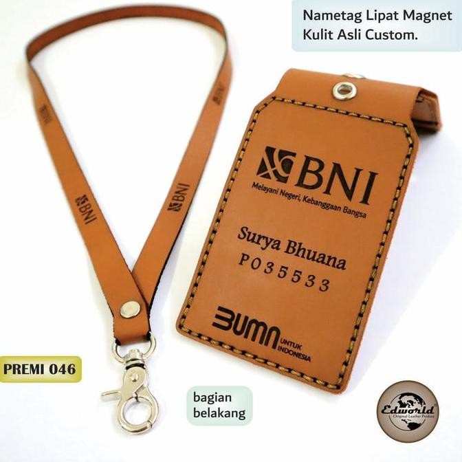 

TERMURAH - Nametag Lipat Magnet Kulit Asli Custom