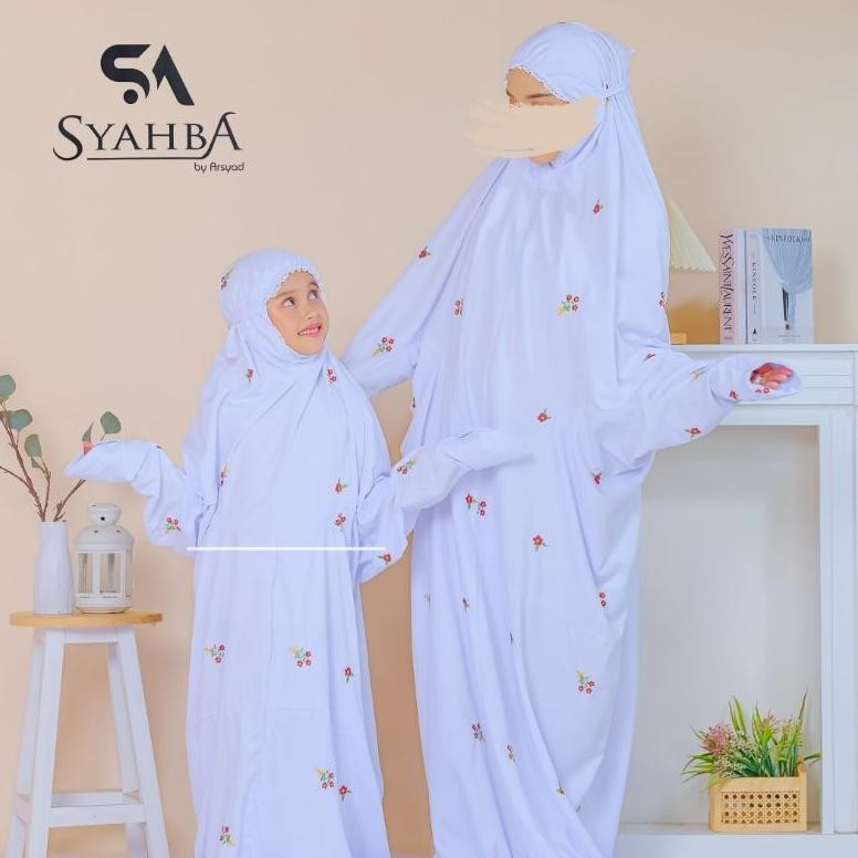 Mukena Terusan Khusus PUTIH MELATI Couple ANAK DEWASA | Syahba AST