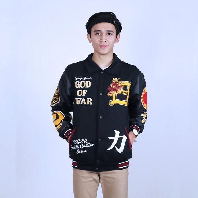 Jaket Varsity Kenshin Jacket Windbreaker Baseball Vintage Bordir Tebal Lengan Kulit Premium (Best Qu