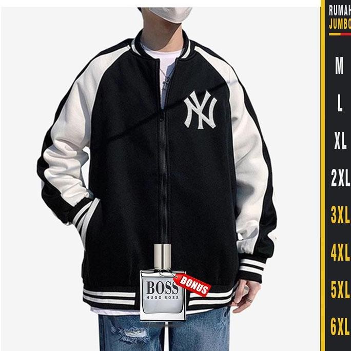 Jaket Baseball Jumbo Jaket Varsity Jaket Bomber Jaket Pria Hitam Putih (Best Quality)