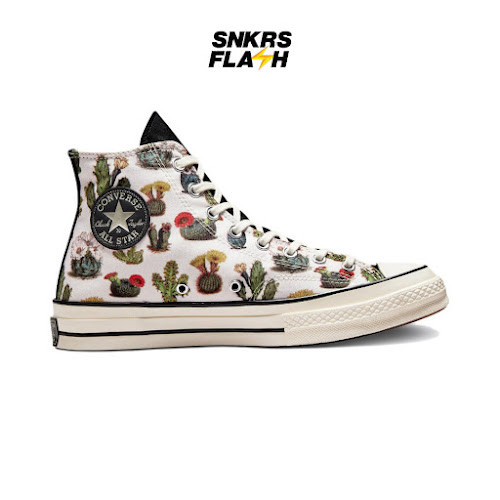 CONVERSE Chuck 70 Succulent Print Egret Black Sepatu Sneakers Wanita - A00653C - Size 40