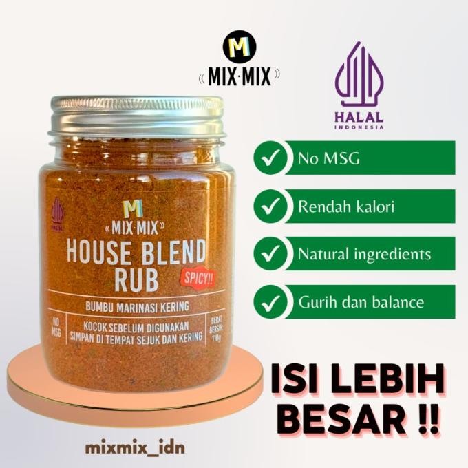 

Mixmix House Blend Rub Bumbu Marinasi Serba Guna Rendah Lemak Spices Cajun Seasoning BBQ Grill 110 GRAM