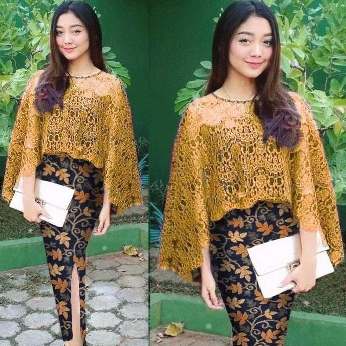 Setelan Wanita Kebaya Cape Brukat Renda Rok Duyung Panjang Set Kebaya Wisuda Modern Kutubaru Brokat 