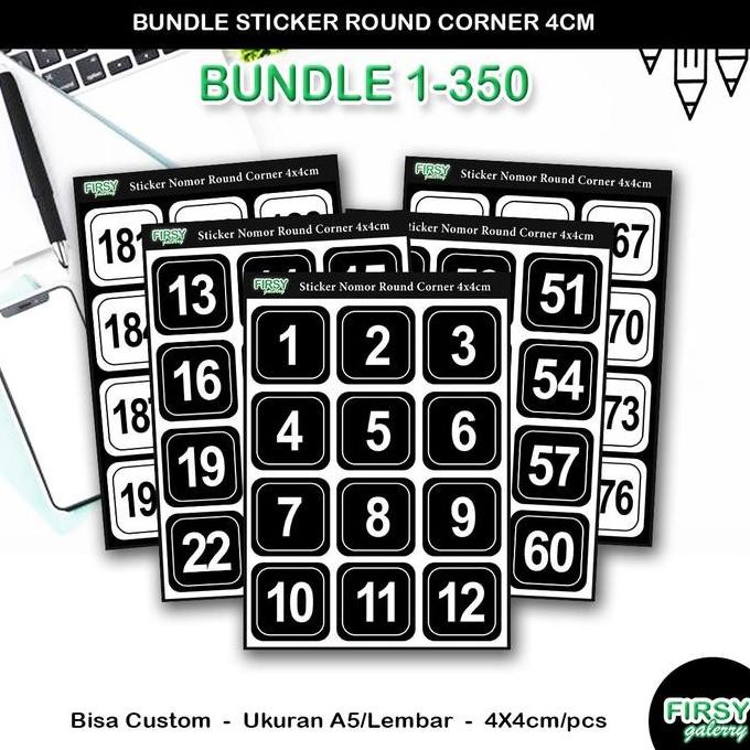

Sticker Nomor Kotak 4x4CM 1-350, Label Number, Stiker Angka Rounded, Bundle set, Bisa Custom