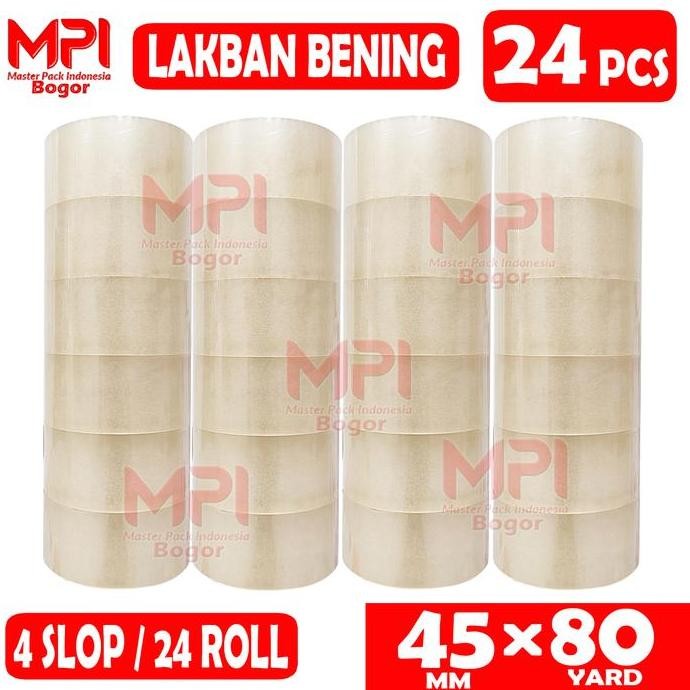 

4 Slop [ 24 Pcs ] - Lakban Bening 45 Mm X 80 Yard - Lakban Mpi Untuk Packing Hemat - Master Pack Indonesia Bogor Co